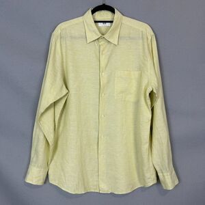Uniqlo 100% Linen Shirt Large Butter Yellow Button Up Lightweight Casual Summer